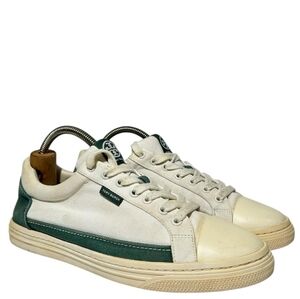 Tory Burch vintage women's off white and green canvas tennis shoes sneakers
